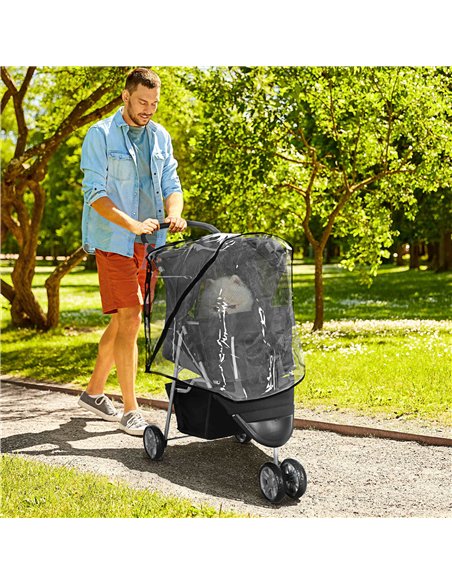 PawHut Pet Travel Stroller with Rain Cover, 3 Wheels Foldable Cat Dog Pushchair with Storage Basket and Cupholder for Small Mini - pic 145461 | FastDaddyshop