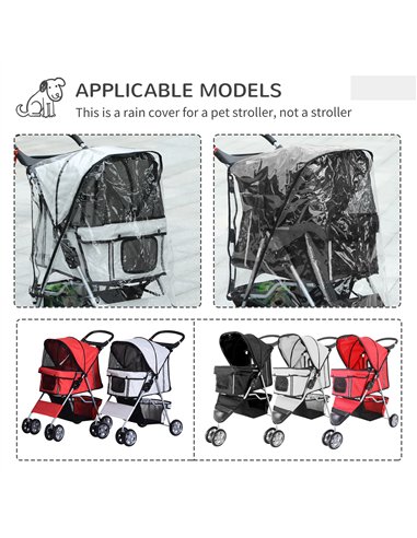 PawHut Pet Travel Stroller with Rain Cover, 3 Wheels Foldable Cat Dog Pushchair with Storage Basket and Cupholder for Small Mini