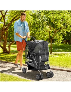 PawHut Pet Travel Stroller with Rain Cover, 4 Wheels Foldable Travel Carriage with Wheels Zipper Entry Cup Holder Storage Basket 2