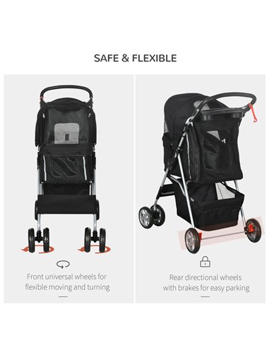 PawHut Pet Travel Stroller with Rain Cover, 4 Wheels Foldable Travel Carriage with Wheels Zipper Entry Cup Holder Storage Basket