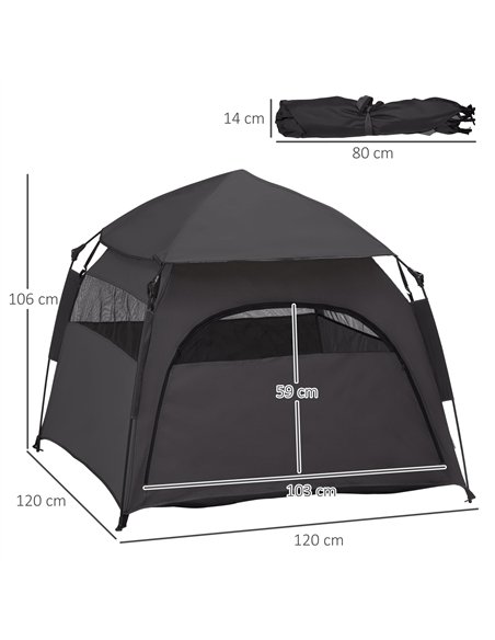 PawHut Foldable Dog Cat Tent with Water-Resistant Oxford, Carry Bag for Extra Large Dog, Charcoal Grey - pic 145480 | FastDaddyshop