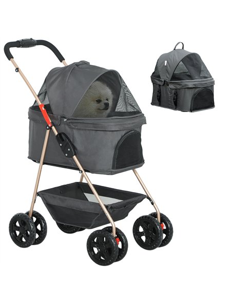 PawHut 3 in 1 Pet Stroller, Folding 4 Wheels Dog Pram with Detachable Carrier for Mini Dogs Cats, Grey - pic 145487 | FastDaddyshop