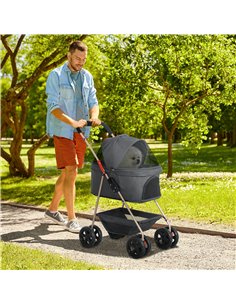 PawHut 3 in 1 Pet Stroller, Folding 4 Wheels Dog Pram with Detachable Carrier for Mini Dogs Cats, Grey 2