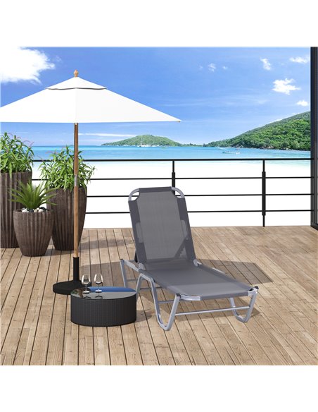 Outsunny Sun Lounger Relaxer Recliner with 5-Position Adjustable Backrest Lightweight Frame for Pool or Sun Bathing Silver - pic 14549 | FastDaddyshop