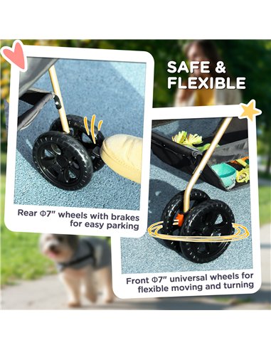 PawHut 3 in 1 Pet Stroller, Folding 4 Wheels Dog Pram with Detachable Carrier for Mini Dogs Cats, Grey