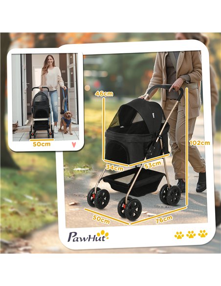 PawHut 3 in 1 Pet Stroller, Folding 4 Wheels Dog Pram with Detachable Carrier for Mini Dogs Cats, Black - pic 145498 | FastDaddyshop