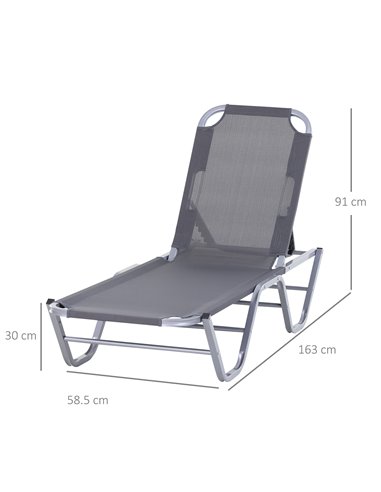 Outsunny Sun Lounger Relaxer Recliner with 5-Position Adjustable Backrest Lightweight Frame for Pool or Sun Bathing Silver