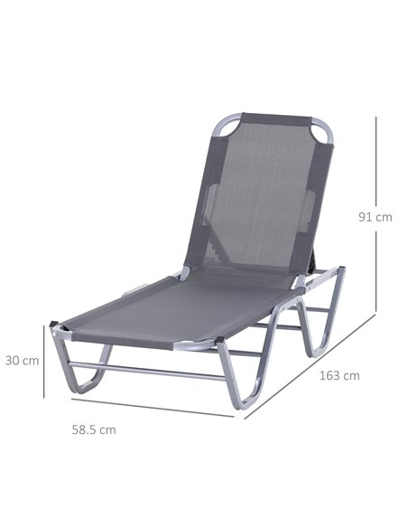 Outsunny Sun Lounger Relaxer Recliner with 5-Position Adjustable Backrest Lightweight Frame for Pool or Sun Bathing Silver - pic 14550 | FastDaddyshop