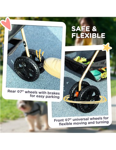 PawHut 3 in 1 Pet Stroller, Folding 4 Wheels Dog Pram with Detachable Carrier for Mini Dogs Cats, Black