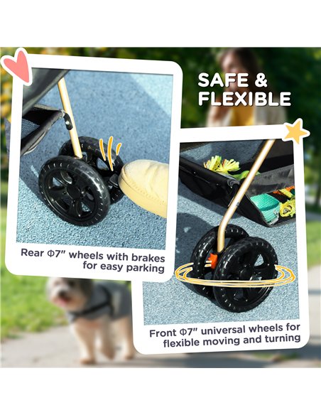 PawHut 3 in 1 Pet Stroller, Folding 4 Wheels Dog Pram with Detachable Carrier for Mini Dogs Cats, Black - pic 145502 | FastDaddyshop