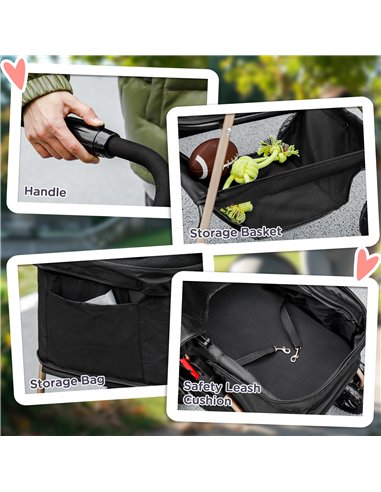 PawHut 3 in 1 Pet Stroller, Folding 4 Wheels Dog Pram with Detachable Carrier for Mini Dogs Cats, Black