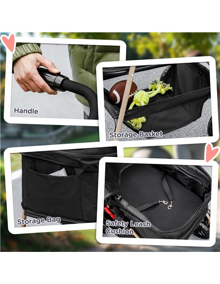 PawHut 3 in 1 Pet Stroller, Folding 4 Wheels Dog Pram with Detachable Carrier for Mini Dogs Cats, Black - pic 145503 | FastDaddyshop