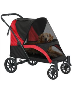 PawHut Easy Folding Pet Stroller for Large Dogs with 4 Big Wheels, Shock Absorb Frame, Safety Leashes, Brakes, Black