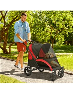 PawHut Easy Folding Pet Stroller for Large Dogs with 4 Big Wheels, Shock Absorb Frame, Safety Leashes, Brakes, Black 2
