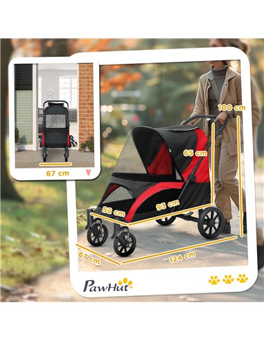 PawHut Easy Folding Pet Stroller for Large Dogs with 4 Big Wheels, Shock Absorb Frame, Safety Leashes, Brakes, Black