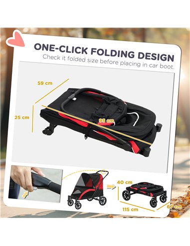 PawHut Easy Folding Pet Stroller for Large Dogs with 4 Big Wheels, Shock Absorb Frame, Safety Leashes, Brakes, Black