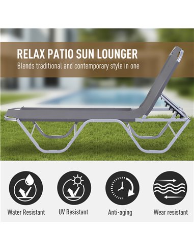 Outsunny Sun Lounger Relaxer Recliner with 5-Position Adjustable Backrest Lightweight Frame for Pool or Sun Bathing Silver