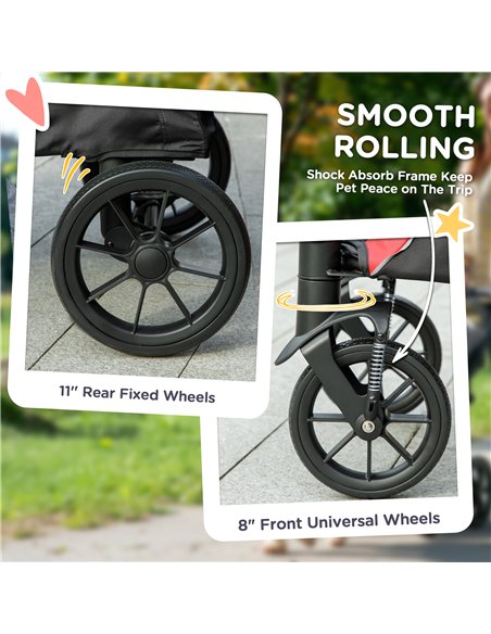 PawHut Easy Folding Pet Stroller for Large Dogs with 4 Big Wheels, Shock Absorb Frame, Safety Leashes, Brakes, Black - pic 145510 | FastDaddyshop
