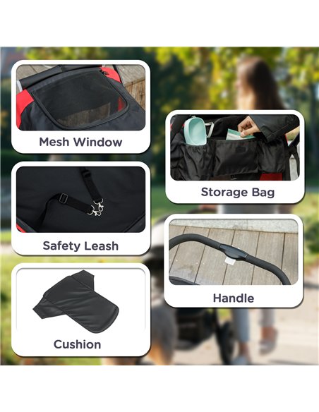PawHut Easy Folding Pet Stroller for Large Dogs with 4 Big Wheels, Shock Absorb Frame, Safety Leashes, Brakes, Black - pic 145511 | FastDaddyshop
