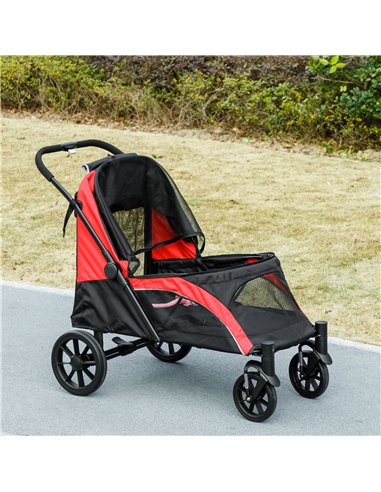 PawHut Easy Folding Pet Stroller for Large Dogs with 4 Big Wheels, Shock Absorb Frame, Safety Leashes, Brakes, Black