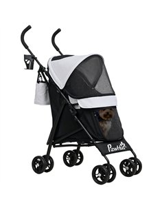 PawHut Umbrella Structure Dog Stroller, Lightweight & Portable Dog Pram w/ Shoulder Strap, Storage Bag & Cup Holder, Light Grey
