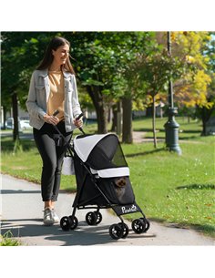 PawHut Umbrella Structure Dog Stroller, Lightweight & Portable Dog Pram w/ Shoulder Strap, Storage Bag & Cup Holder, Light Grey 2