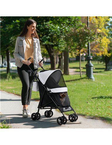 PawHut Umbrella Structure Dog Stroller, Lightweight & Portable Dog Pram w/ Shoulder Strap, Storage Bag & Cup Holder, Light Grey