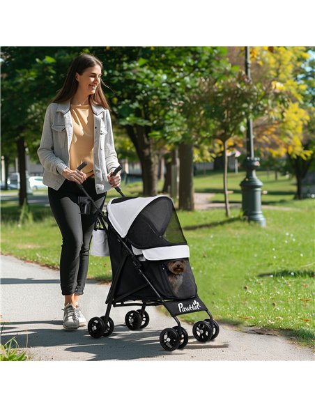 PawHut Umbrella Structure Dog Stroller, Lightweight & Portable Dog Pram w/ Shoulder Strap, Storage Bag & Cup Holder, Light Grey - pic 145515 | FastDaddyshop