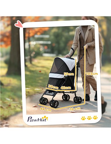 PawHut Umbrella Structure Dog Stroller, Lightweight & Portable Dog Pram w/ Shoulder Strap, Storage Bag & Cup Holder, Light Grey