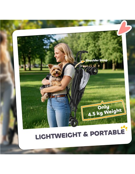 PawHut Umbrella Structure Dog Stroller, Lightweight & Portable Dog Pram w/ Shoulder Strap, Storage Bag & Cup Holder, Light Grey - pic 145518 | FastDaddyshop