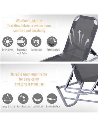 Outsunny Sun Lounger Relaxer Recliner with 5-Position Adjustable Backrest Lightweight Frame for Pool or Sun Bathing Silver