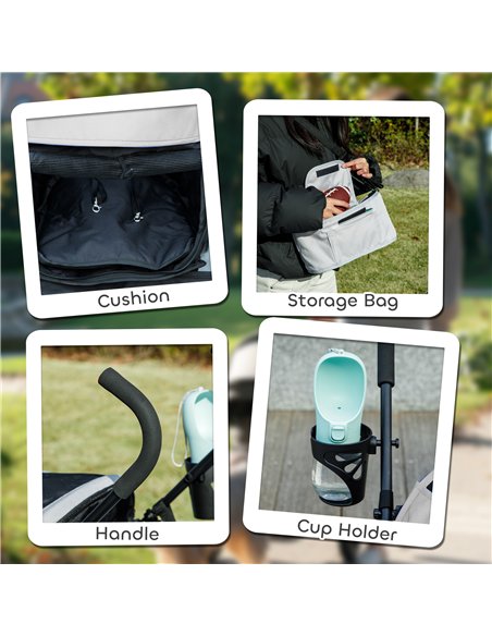 PawHut Umbrella Structure Dog Stroller, Lightweight & Portable Dog Pram w/ Shoulder Strap, Storage Bag & Cup Holder, Light Grey - pic 145520 | FastDaddyshop