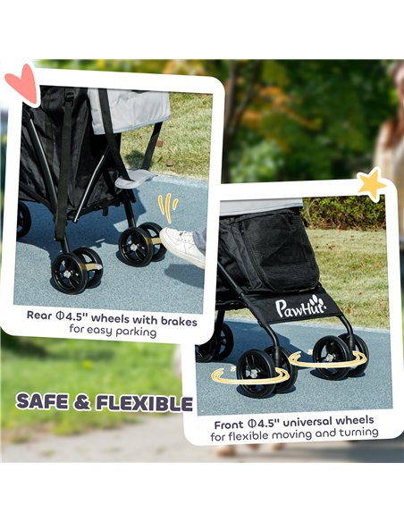 PawHut Umbrella Structure Dog Stroller, Lightweight & Portable Dog Pram w/ Shoulder Strap, Storage Bag & Cup Holder, Light Grey - pic 145521 | FastDaddyshop