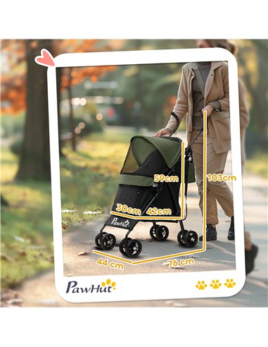 PawHut Umbrella Structure Dog Stroller, Lightweight & Portable Dog Pram w/ Shoulder Strap, Storage Bag & Cup Holder, Dark Green