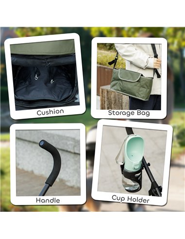 PawHut Umbrella Structure Dog Stroller, Lightweight & Portable Dog Pram w/ Shoulder Strap, Storage Bag & Cup Holder, Dark Green