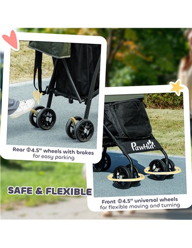 PawHut Umbrella Structure Dog Stroller, Lightweight & Portable Dog Pram w/ Shoulder Strap, Storage Bag & Cup Holder, Dark Green
