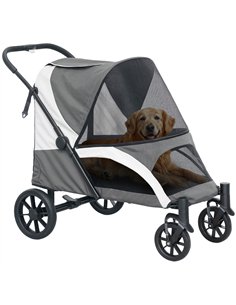 PawHut Easy Folding Pet Stroller for Large Dogs with 4 Big Wheels, Shock Absorb Frame, Safety Leashes, Brakes, Dark Grey