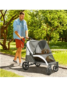 PawHut Easy Folding Pet Stroller for Large Dogs with 4 Big Wheels, Shock Absorb Frame, Safety Leashes, Brakes, Dark Grey 2
