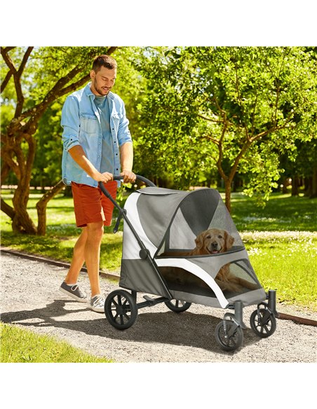 PawHut Easy Folding Pet Stroller for Large Dogs with 4 Big Wheels, Shock Absorb Frame, Safety Leashes, Brakes, Dark Grey - pic 145533 | FastDaddyshop