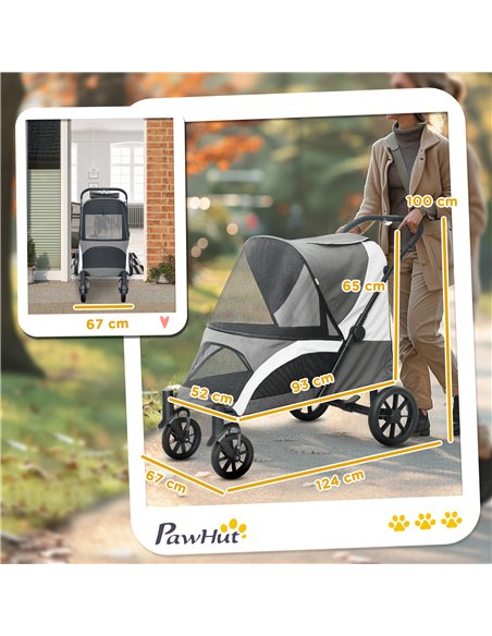 PawHut Easy Folding Pet Stroller for Large Dogs with 4 Big Wheels, Shock Absorb Frame, Safety Leashes, Brakes, Dark Grey - pic 145534 | FastDaddyshop