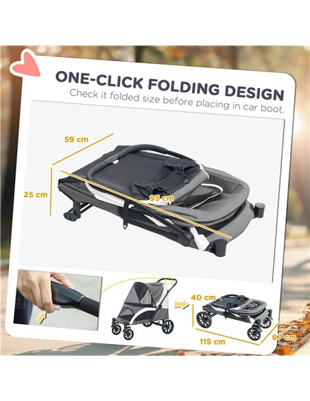 PawHut Easy Folding Pet Stroller for Large Dogs with 4 Big Wheels, Shock Absorb Frame, Safety Leashes, Brakes, Dark Grey - pic 145536 | FastDaddyshop
