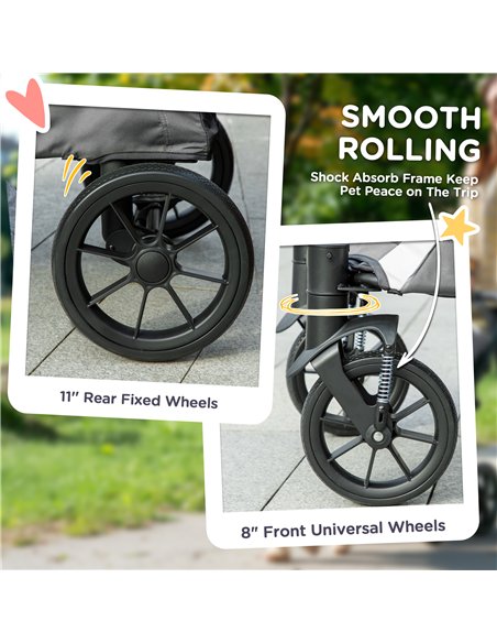 PawHut Easy Folding Pet Stroller for Large Dogs with 4 Big Wheels, Shock Absorb Frame, Safety Leashes, Brakes, Dark Grey - pic 145537 | FastDaddyshop