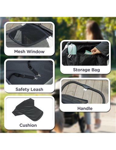 PawHut Easy Folding Pet Stroller for Large Dogs with 4 Big Wheels, Shock Absorb Frame, Safety Leashes, Brakes, Dark Grey