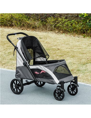 PawHut Easy Folding Pet Stroller for Large Dogs with 4 Big Wheels, Shock Absorb Frame, Safety Leashes, Brakes, Dark Grey