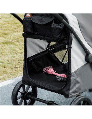 PawHut Easy Folding Pet Stroller for Large Dogs with 4 Big Wheels, Shock Absorb Frame, Safety Leashes, Brakes, Dark Grey