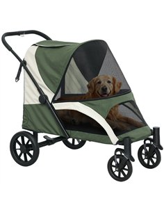 PawHut Easy Folding Pet Stroller for Large Dogs with 4 Big Wheels, Shock Absorb Frame, Safety Leashes, Brakes, Dark Green