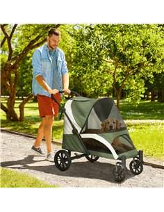 PawHut Easy Folding Pet Stroller for Large Dogs with 4 Big Wheels, Shock Absorb Frame, Safety Leashes, Brakes, Dark Green 2