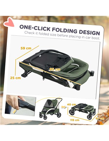 PawHut Easy Folding Pet Stroller for Large Dogs with 4 Big Wheels, Shock Absorb Frame, Safety Leashes, Brakes, Dark Green