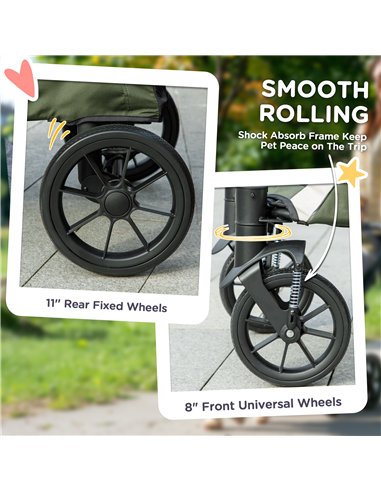 PawHut Easy Folding Pet Stroller for Large Dogs with 4 Big Wheels, Shock Absorb Frame, Safety Leashes, Brakes, Dark Green