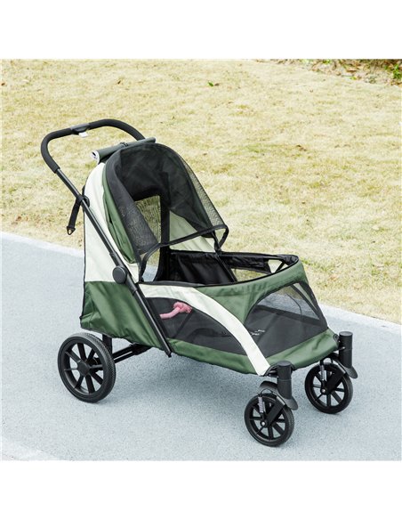 PawHut Easy Folding Pet Stroller for Large Dogs with 4 Big Wheels, Shock Absorb Frame, Safety Leashes, Brakes, Dark Green - pic 145548 | FastDaddyshop